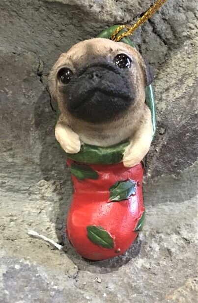 Details about  / NEW COLD CAST CERAMIC PUG IN A RED STOCKING ORNAMENT