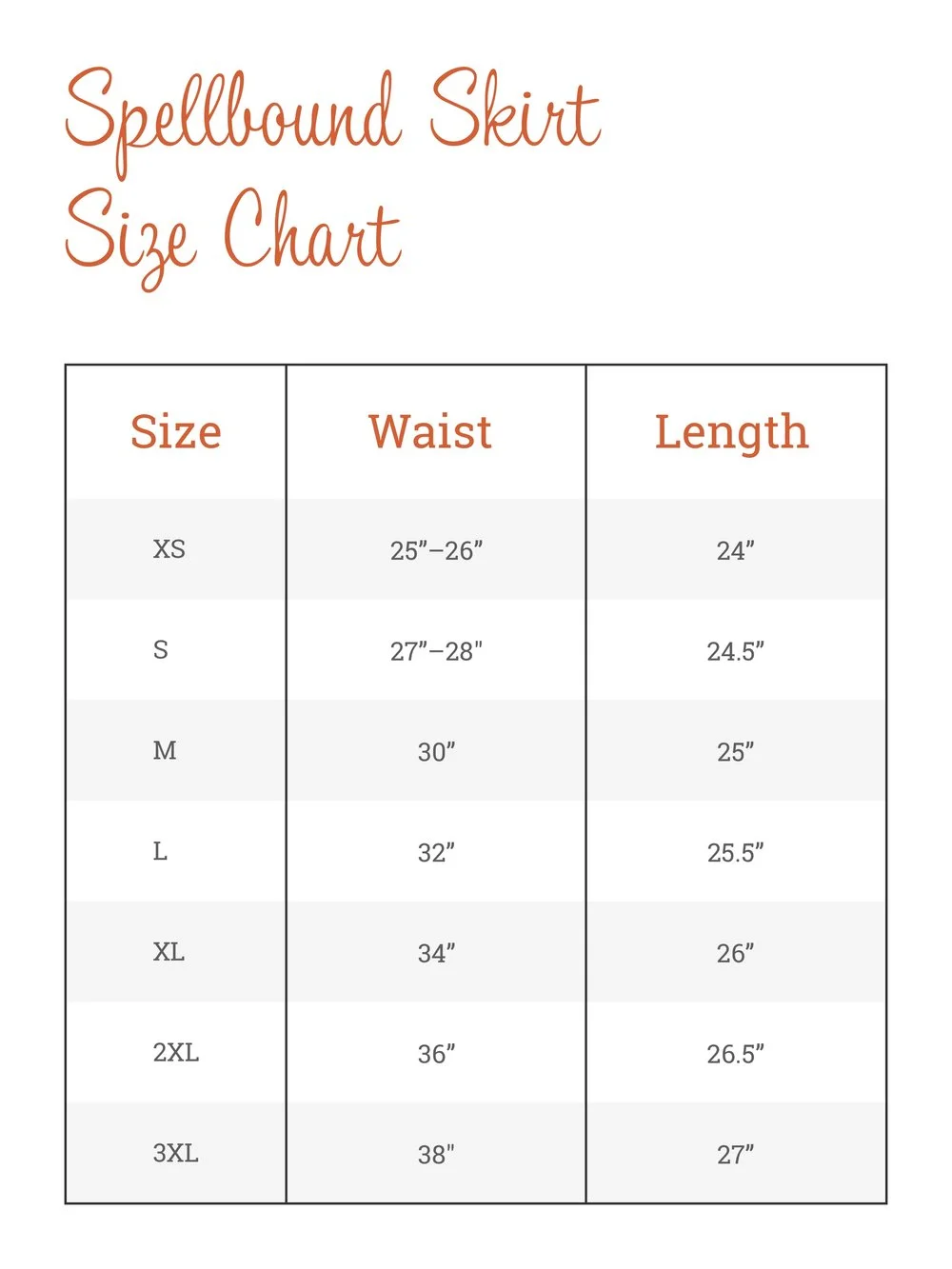 Skirt Size Chart