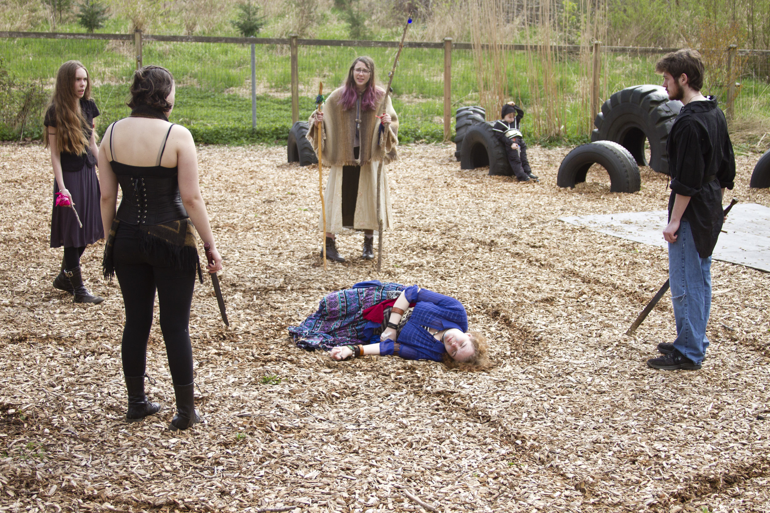 Group of students engaging in a Live Action Roleplaying Game.