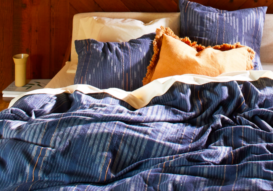 Coyuchi Striped Waffle Organic Kitchen Towels in Blues