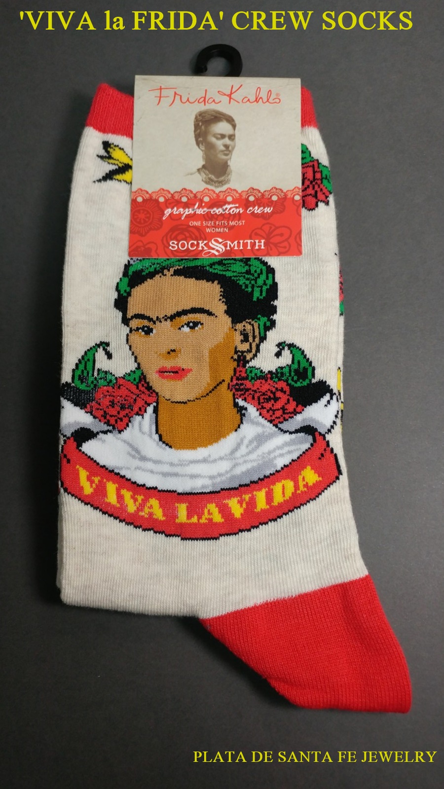 Socksmith Women/'s Crew Socks Viva La Frida Kahlo Portrait Blue Novelty Footwear