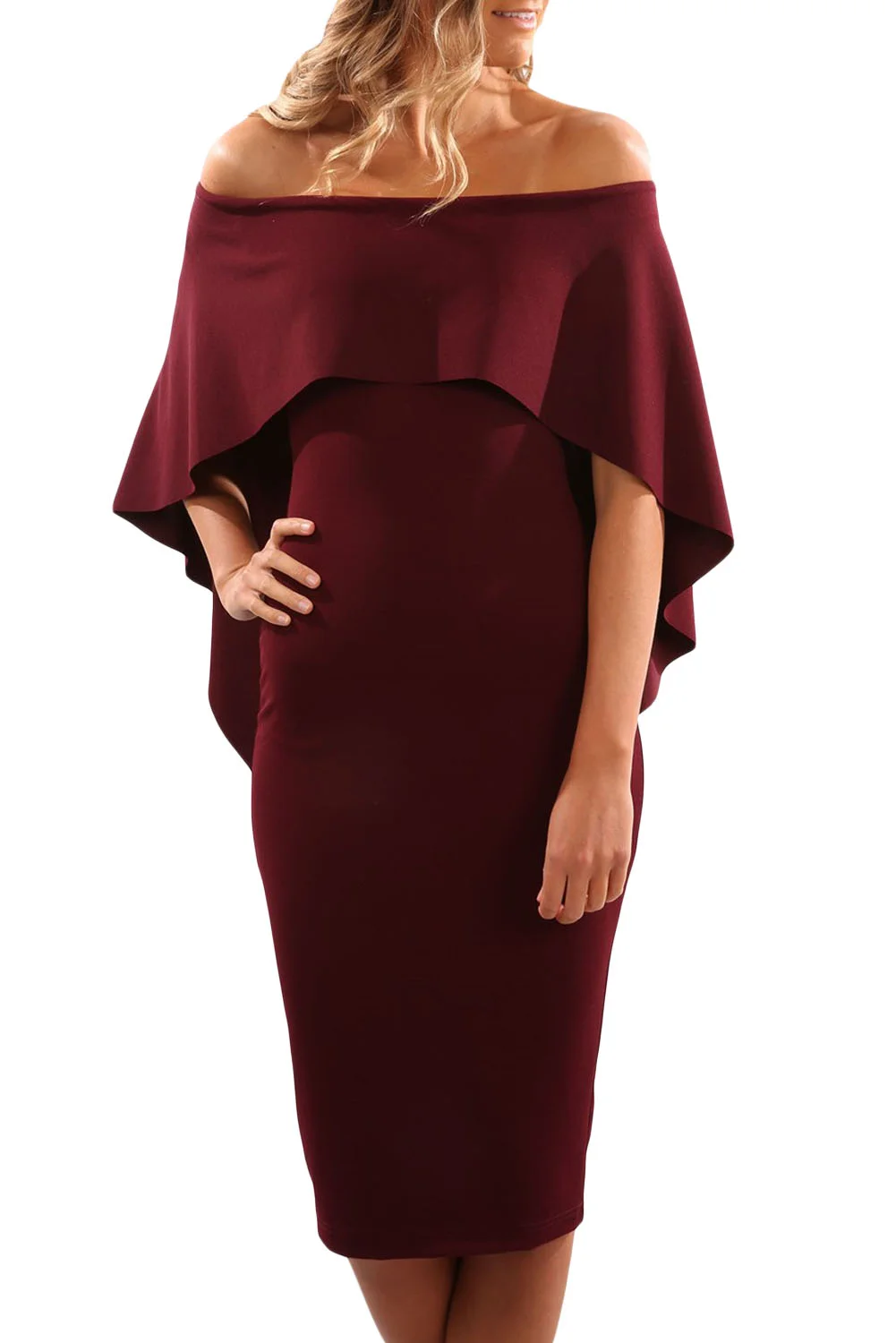 one shoulder cape midi dress