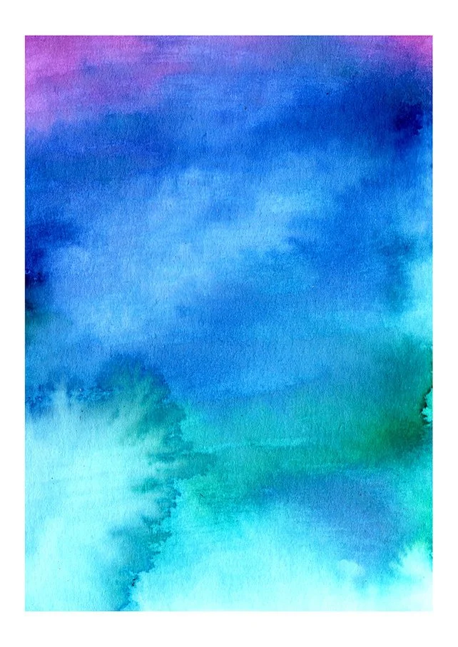 Abstract Watercolour Art Print In Blue And Green Drawn Together