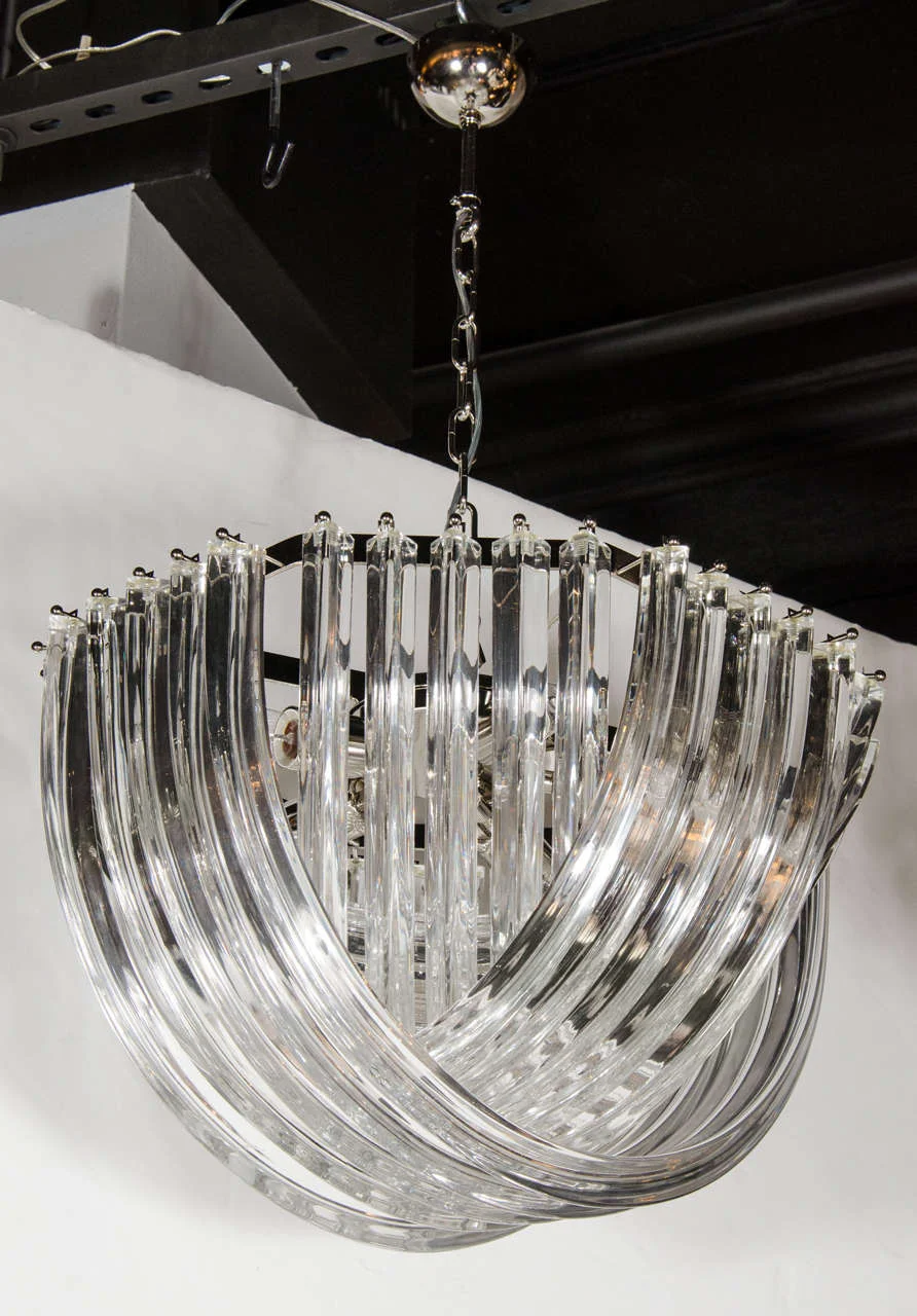 Stunning Modernist Murano Glass Ribbon Chandelier High Style Deco