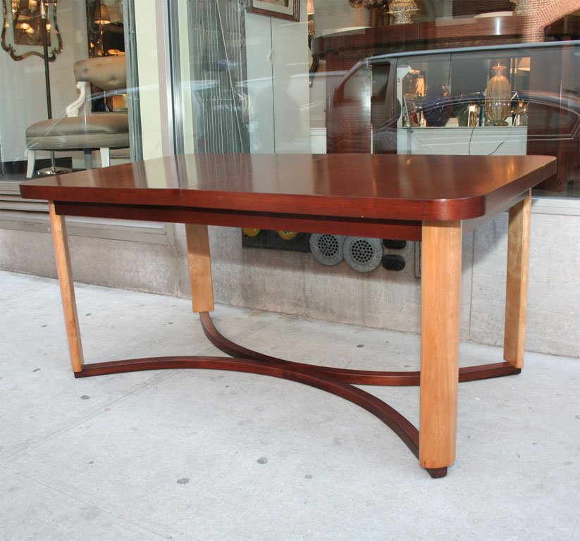 Sophisticated Art Deco Dining Table In Walnut And Birch By Gilbert