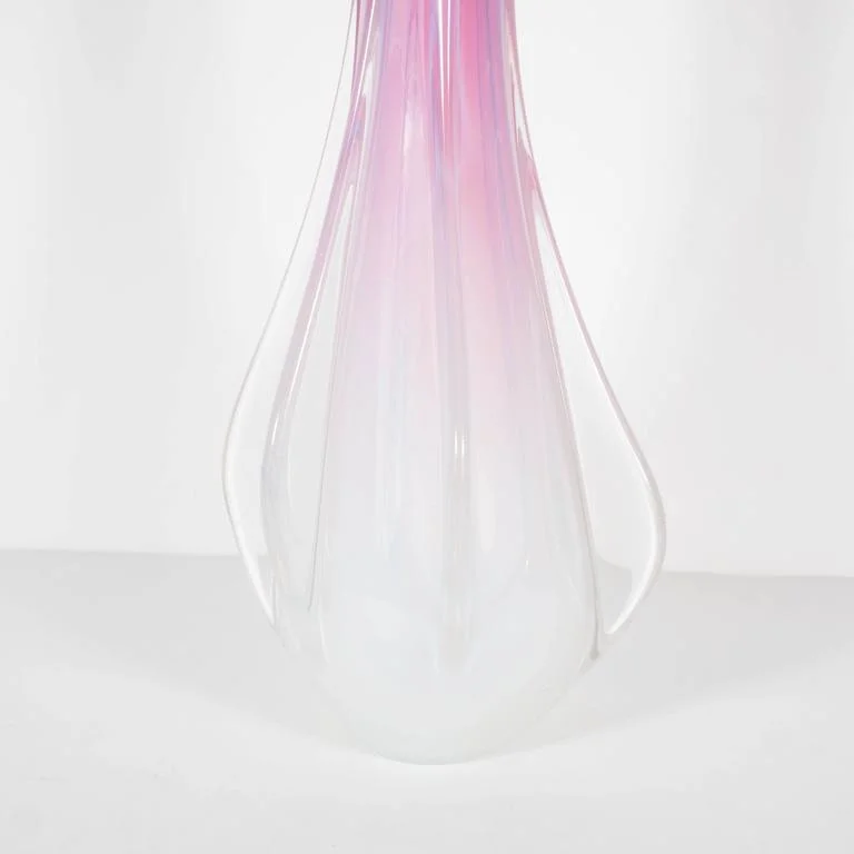 Mid Century Handblown Murano Glass Vase In Ombre Tones Of Rose And