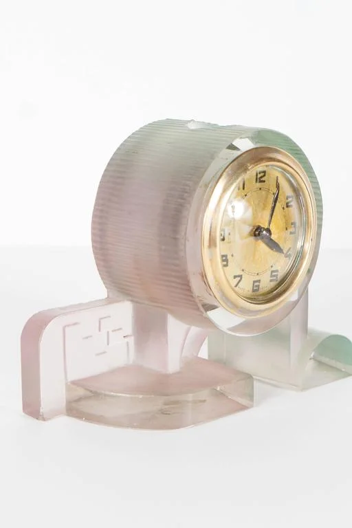 French Art Deco Cubist Style Table Or Desk Clock In Pale Celadon French Art Deco Cubist Style Table Or