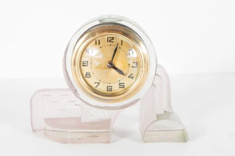 French Art Deco Cubist Style Table Or Desk Clock In Pale Celadon French Art Deco Cubist Style Table Or