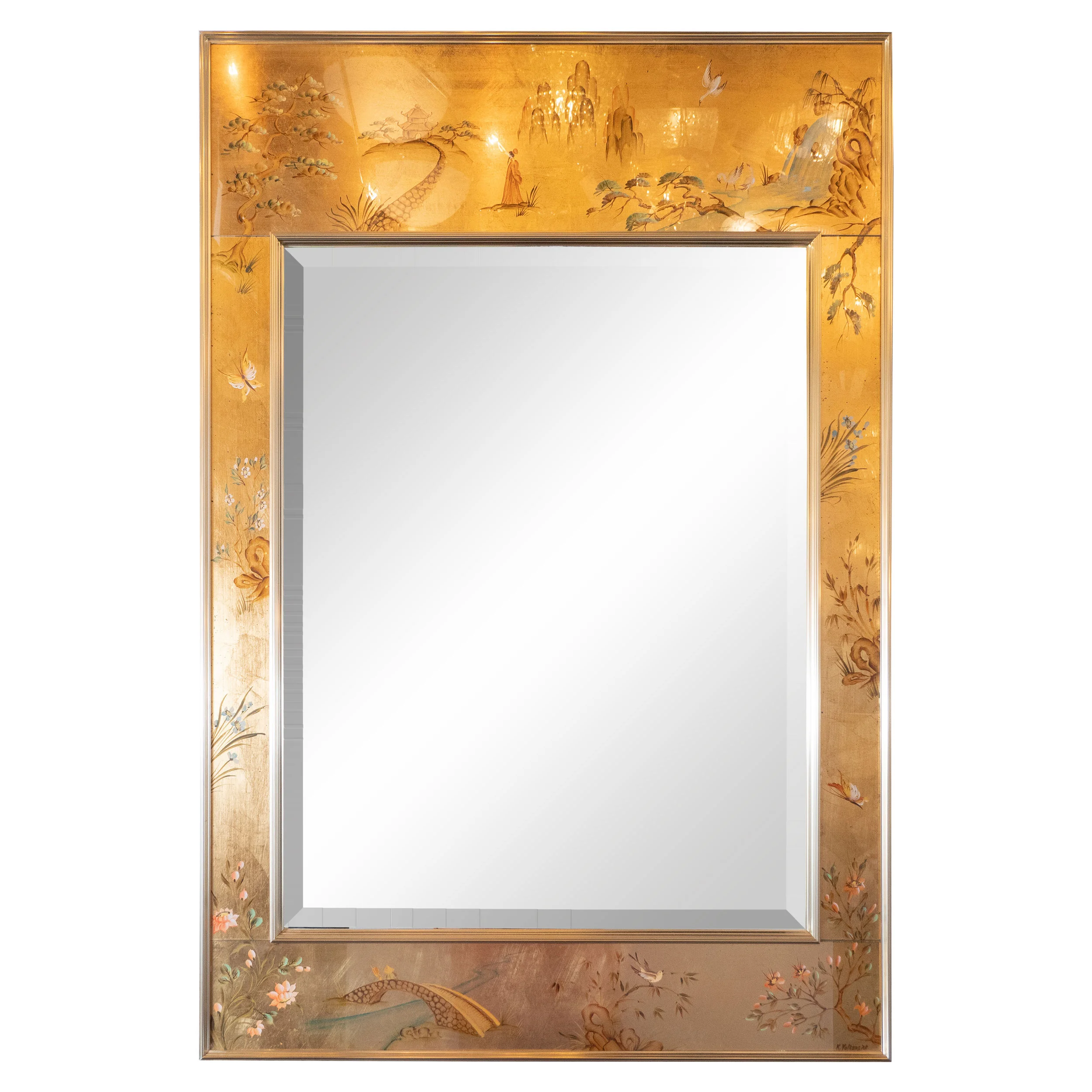 Mid Century Modern La Barge Hand Painted Églomisé Chinoiserie Mirror High Style Deco