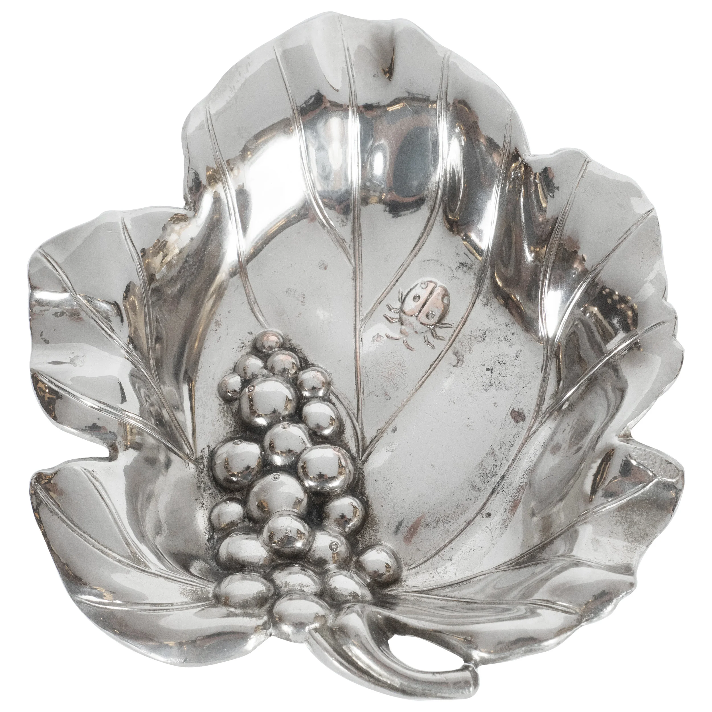 Mid Century Modern Silver Plate Stylized Grape Leaf Decorative
