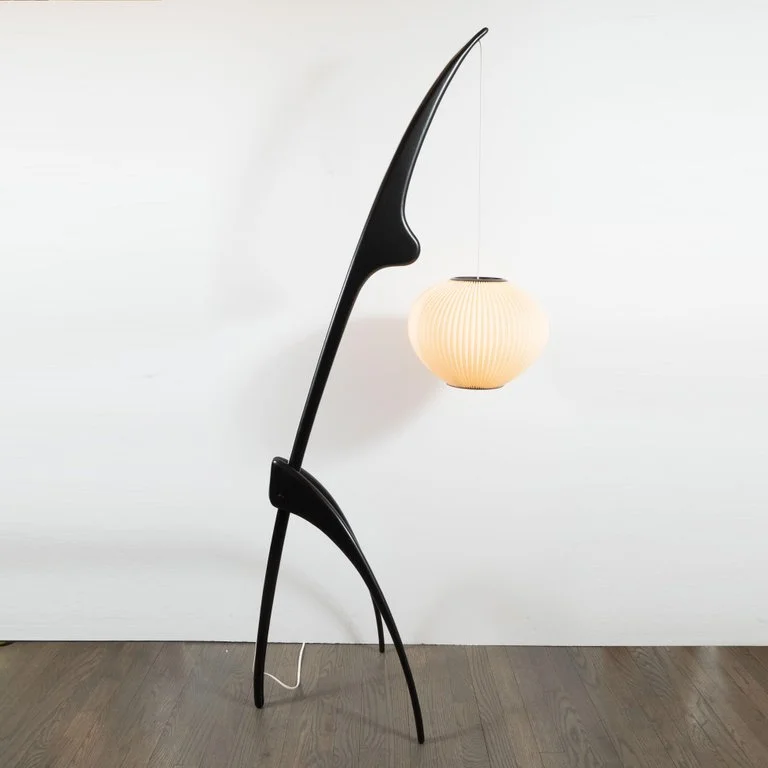 Mid Century Modern Praying Mantis Floor Lamp In Ebonized Walnut