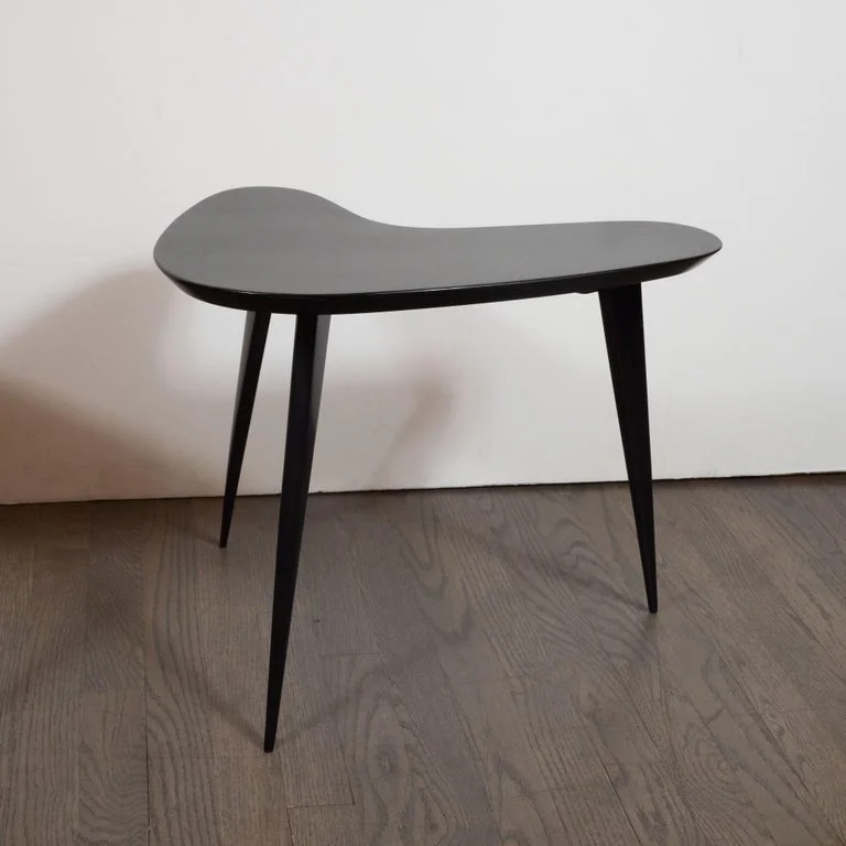 Pair Of Mid Century Modern Kidney Form Amorphic Side Tables In Ebonized Walnut High Style Deco