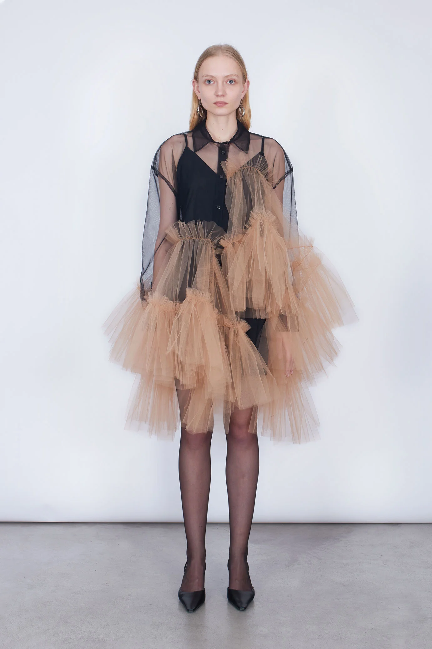 ACT N°1 RUFFLES TULLE MIDI DRESS-