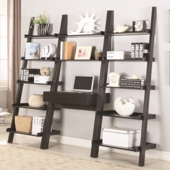 Wall Leaning Writing Ladder Desk And Bookcases Cappuccino Ladder