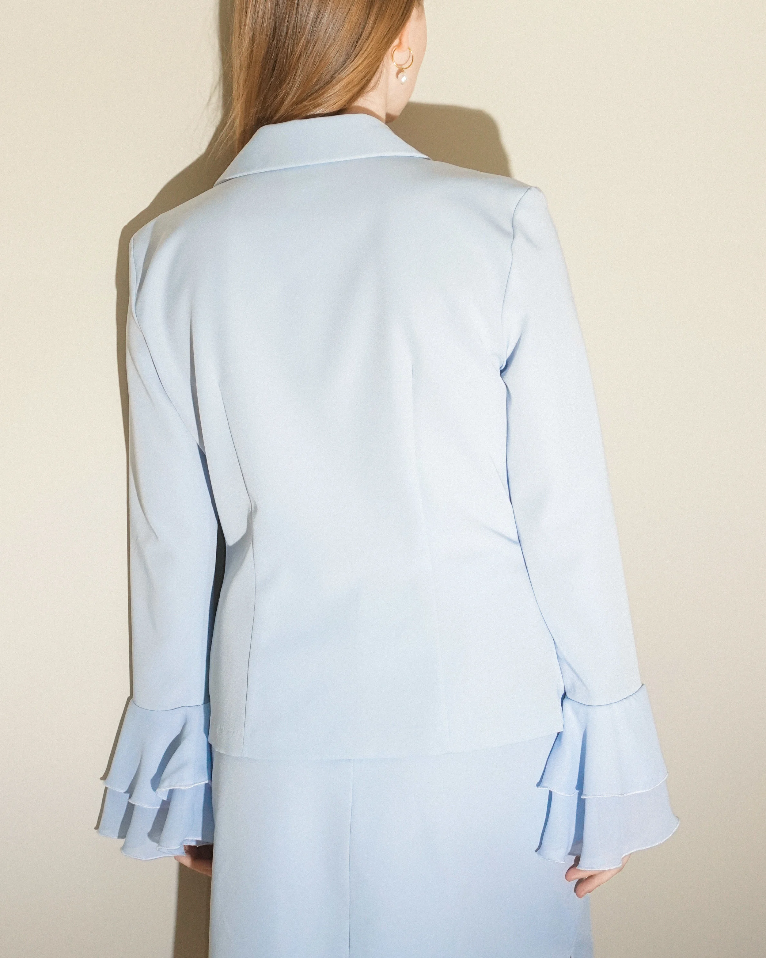blue ruffle suit
