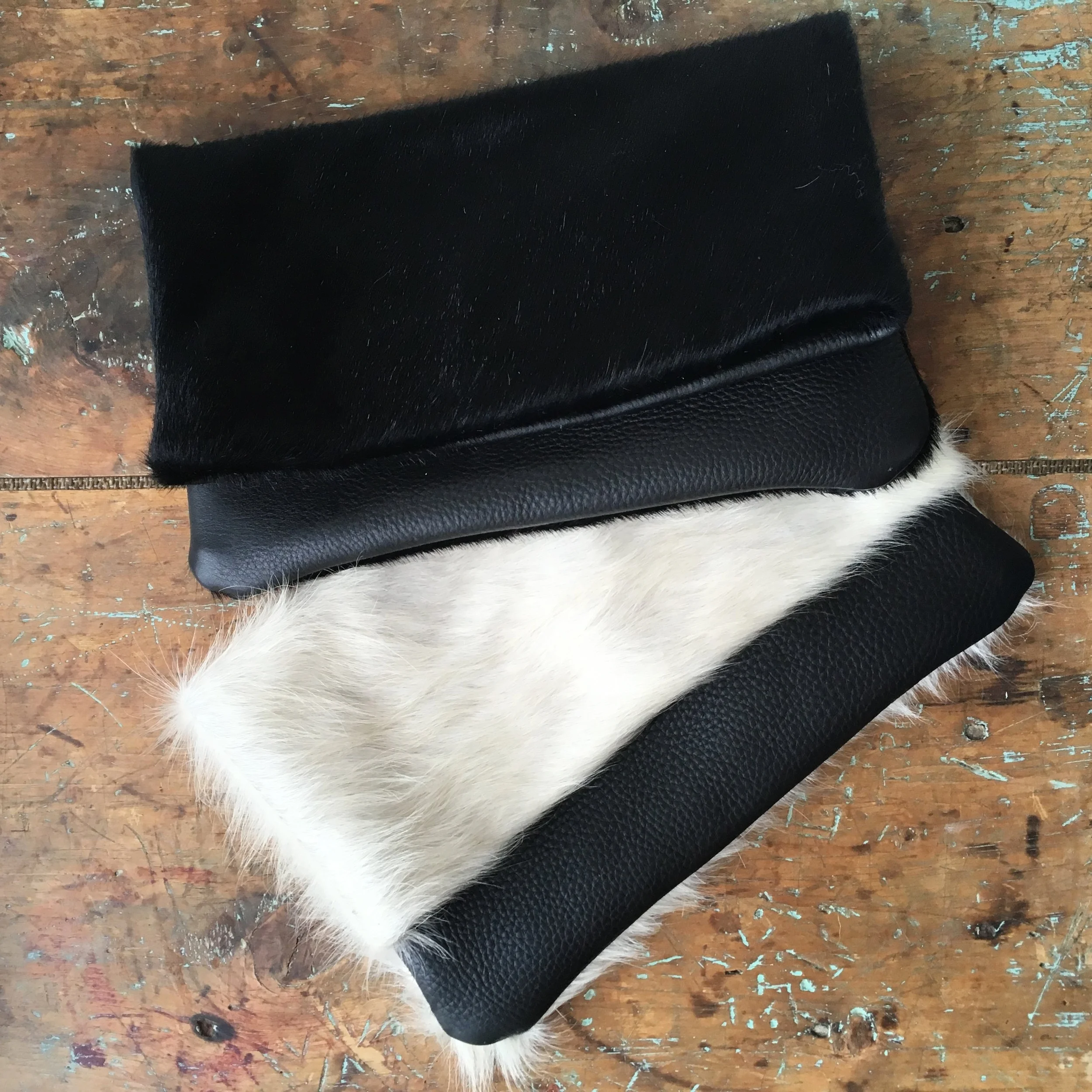 Hair On Hide Clutch Au Galop In White Hair On Hide With Black