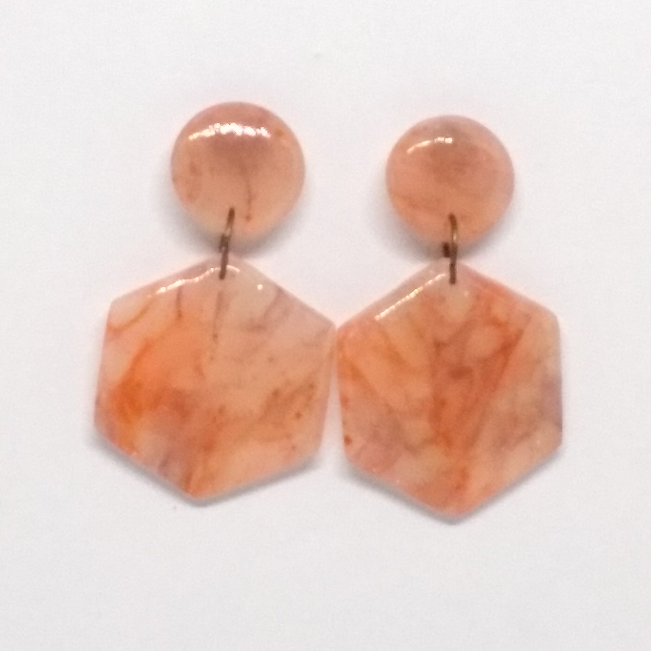 Orange Agate Hexagonal Dangle Earrings