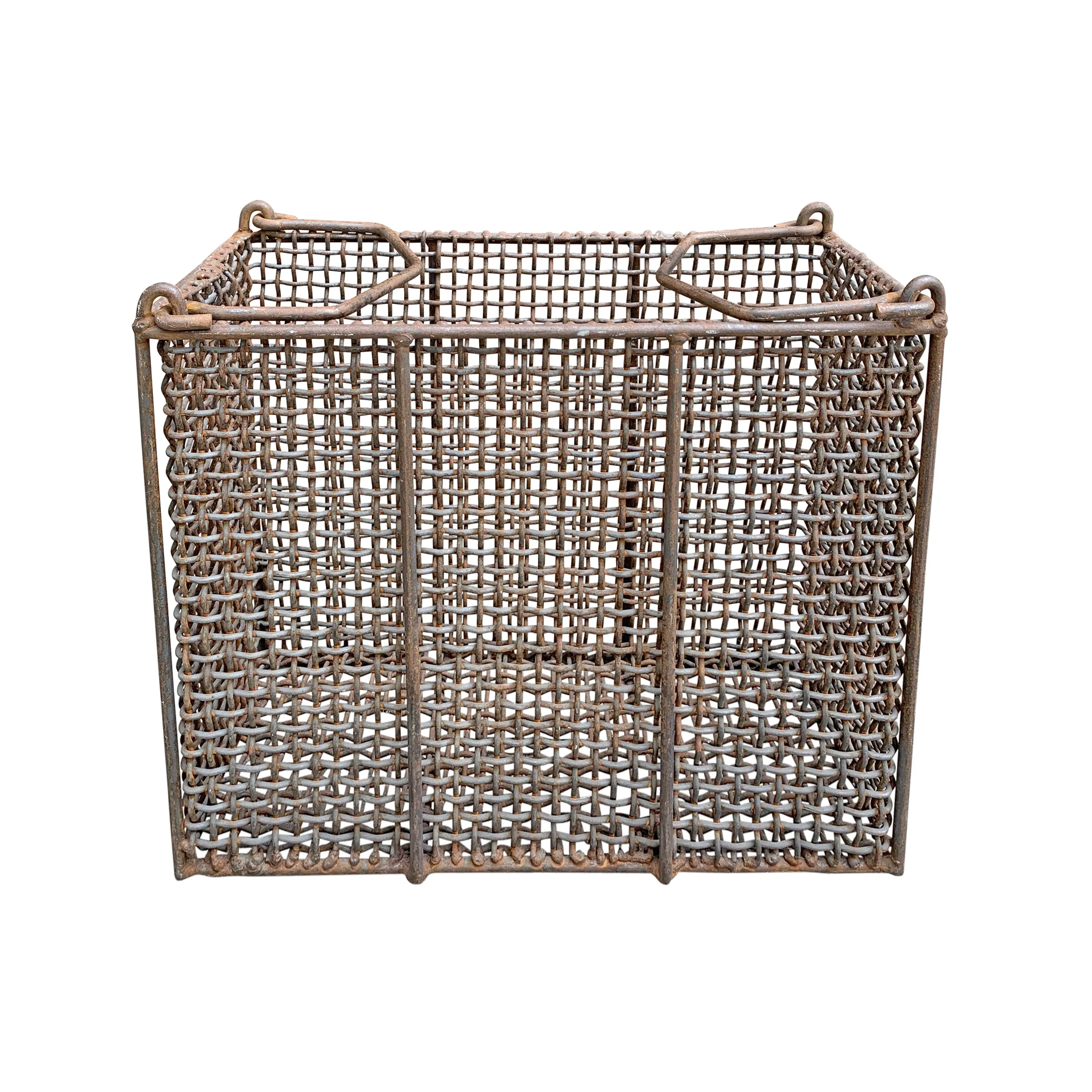 Vintage American Industrial Woven Wire Basket Right Proper