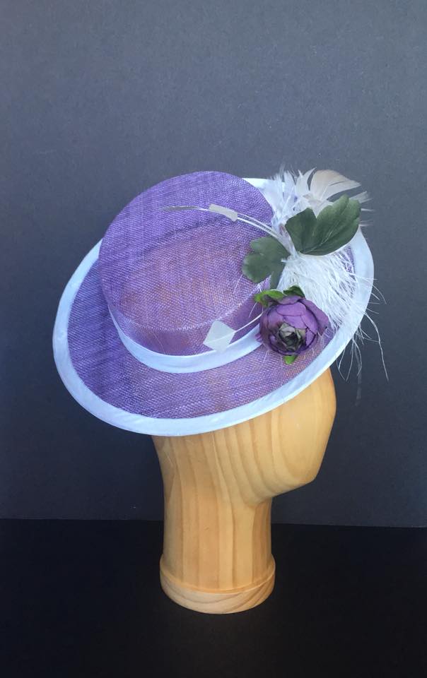 purple boater hat