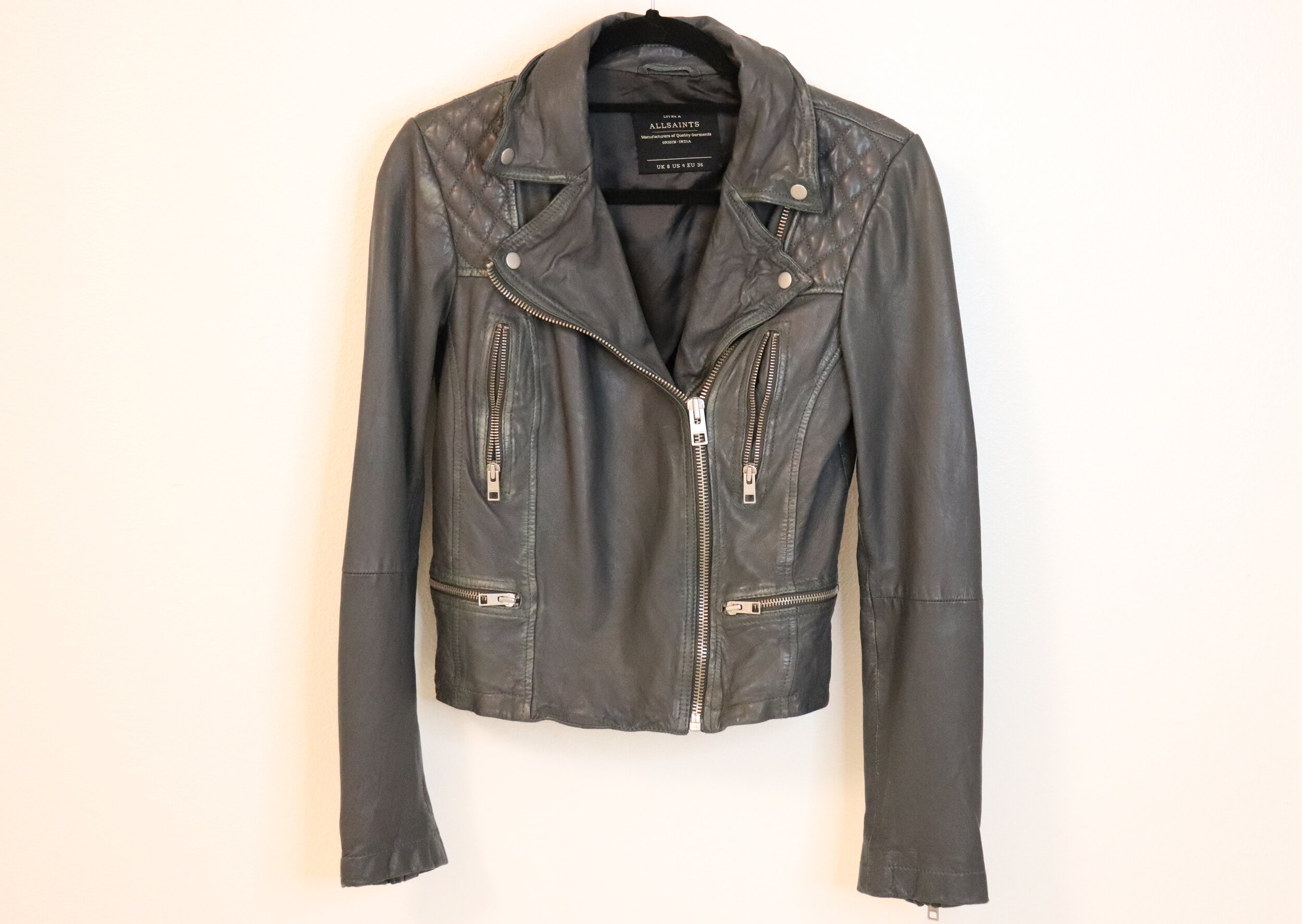 All Saints Cargo Leather Biker Jacket East of Arden