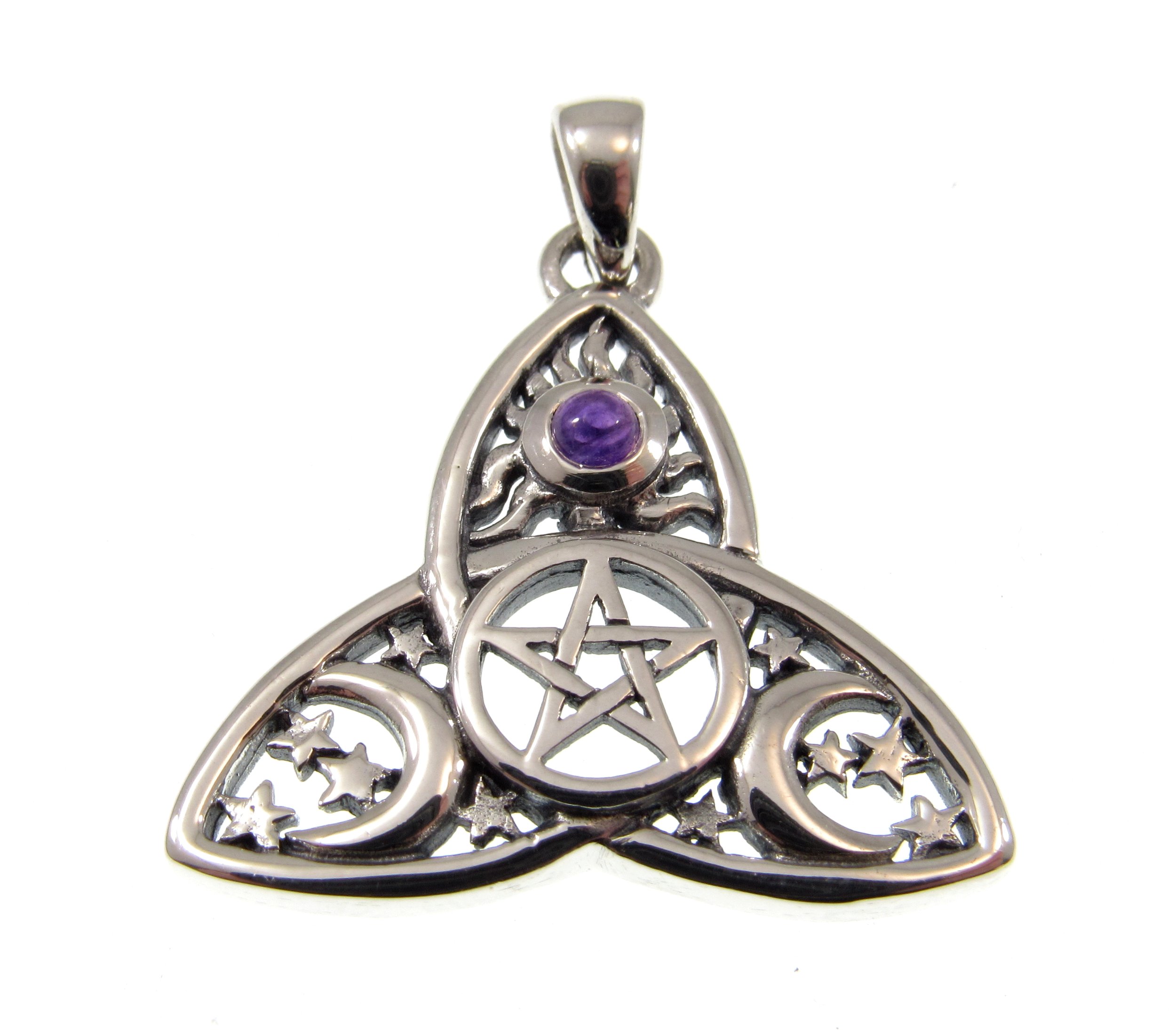 Sterling Silver Sun, Moon, and Stars Celtic Trinity Pentacle