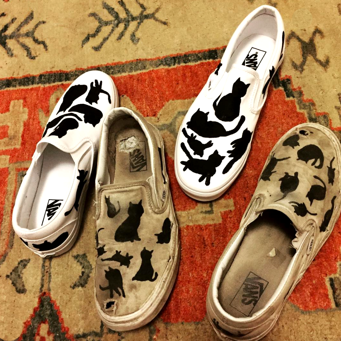 vans shoes with cats on them