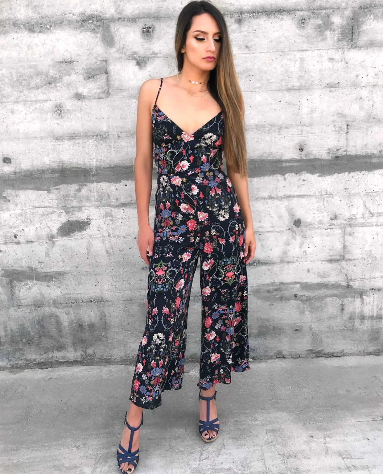 floral capri jumpsuit