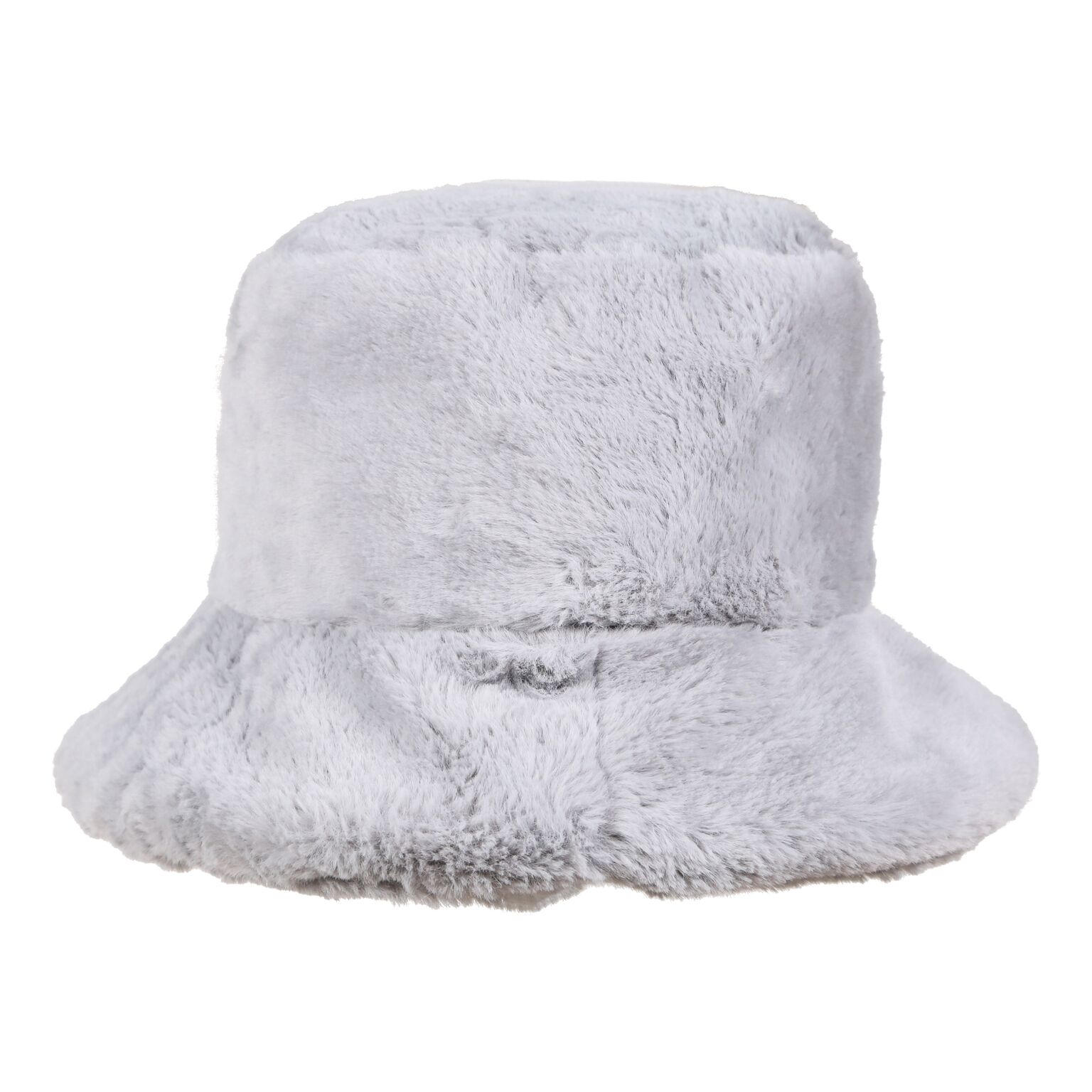 white fur bucket hat