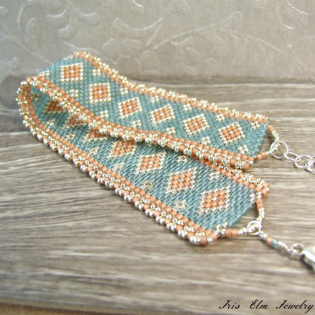 桃子& 水色Seed Bead Bracelet Iris Elm Jewelry