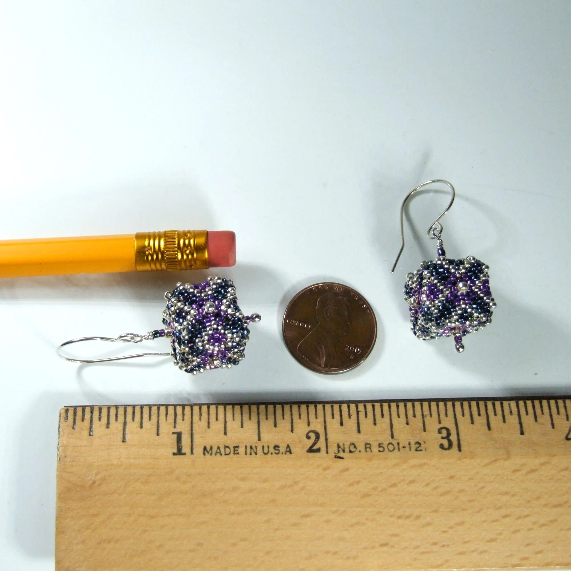 164l珠饰彩虹色紫色蓝色种子珠珠多维数据集耳环纯银耳线手工制作的手工工匠珠宝