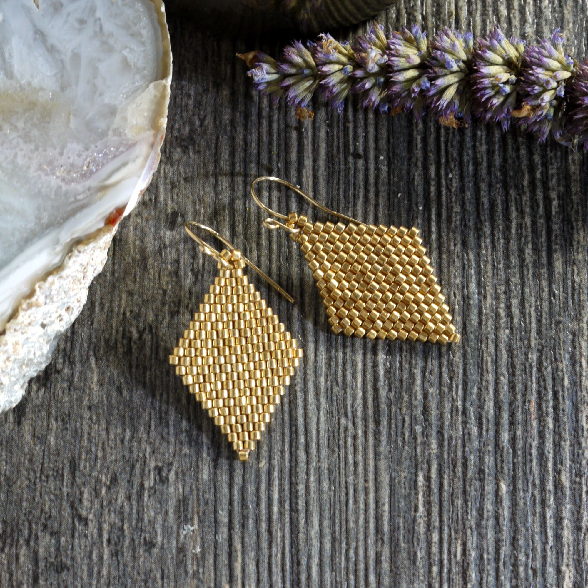 Brass and seed bead earrings