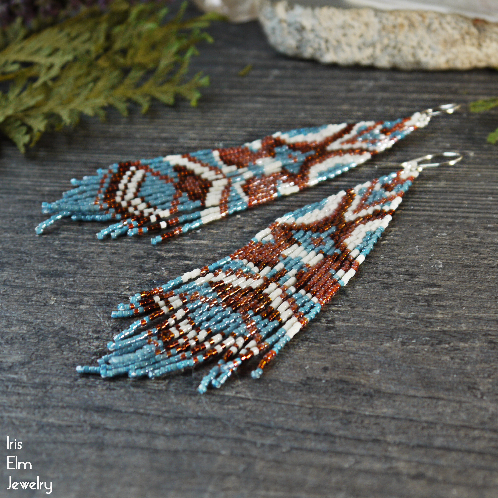 Long fringe bead earrings Statement earrings Unique earrings Navy blue dangle beaded earrings Dangly earrings Boho earrings