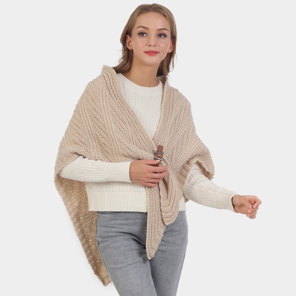 Belt Pointed Knit Pull Through Cape Poncho- Four Colors