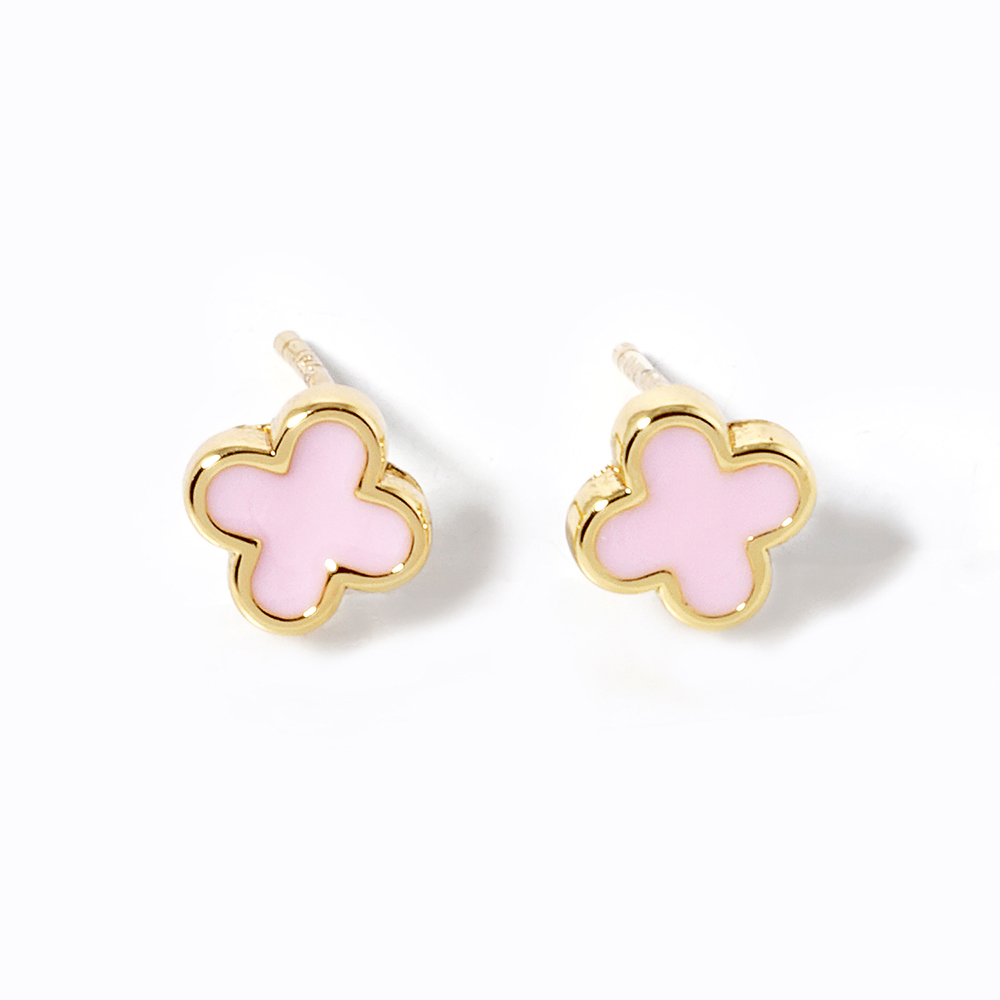 Gold Dipped Petite Quatrefoil Stud Earrings- Seven Colors
