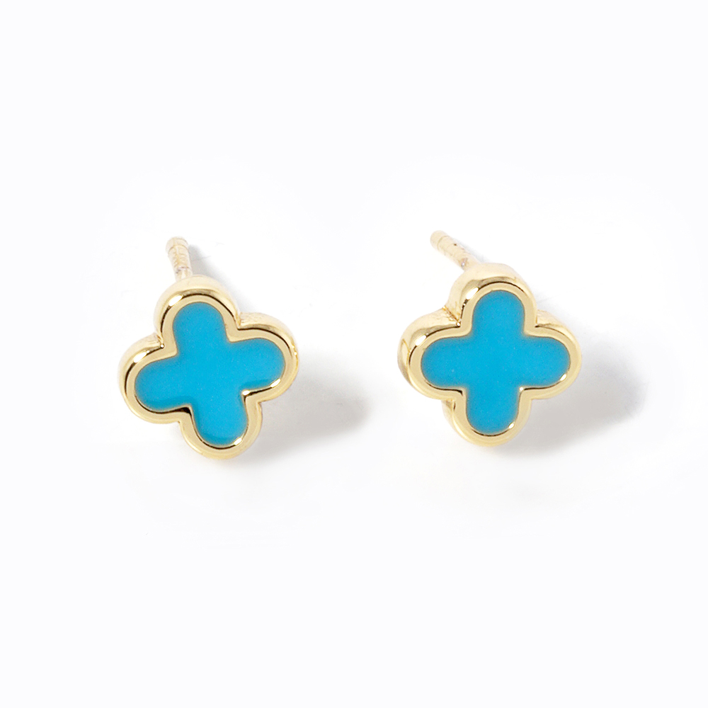 Gold Dipped Petite Quatrefoil Stud Earrings- Seven Colors