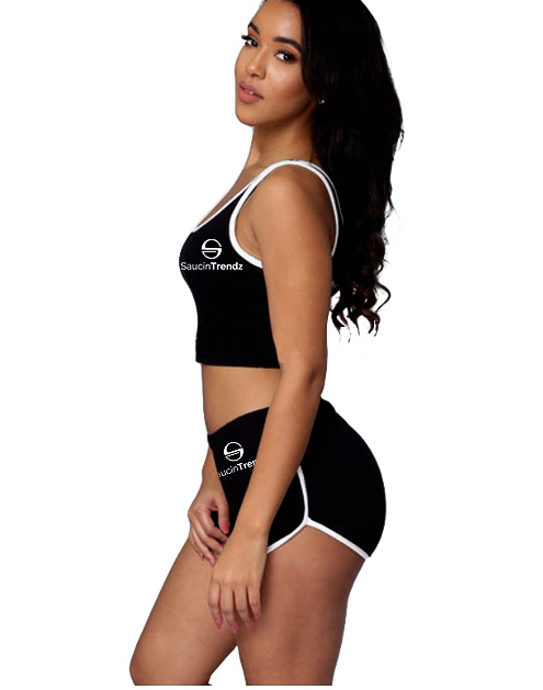 white crop top and shorts set
