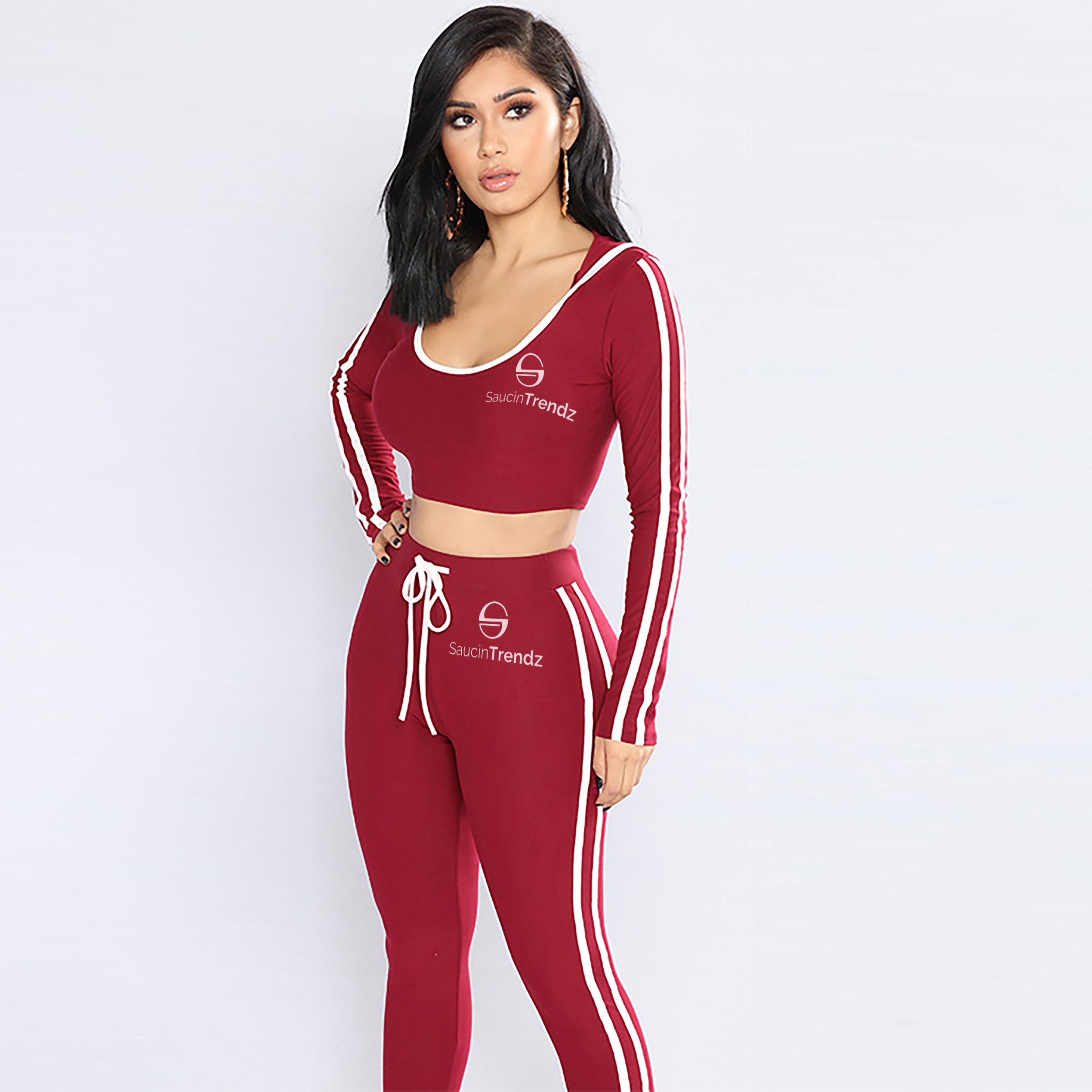 red tracksuit with white stripes