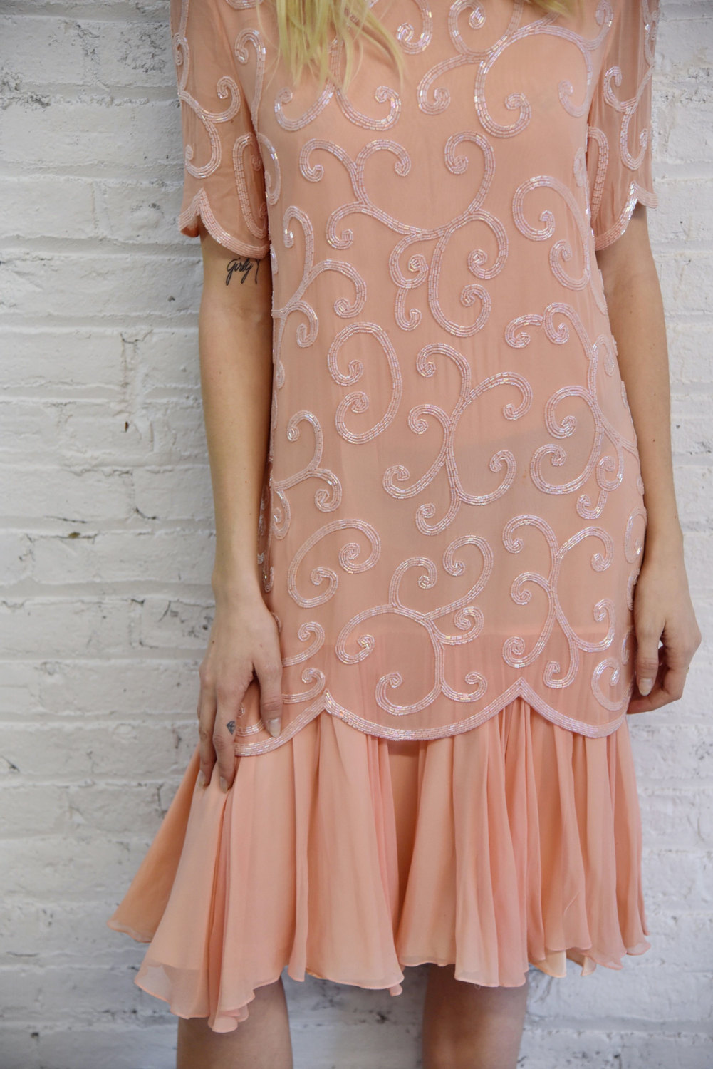 blush pink silk dress