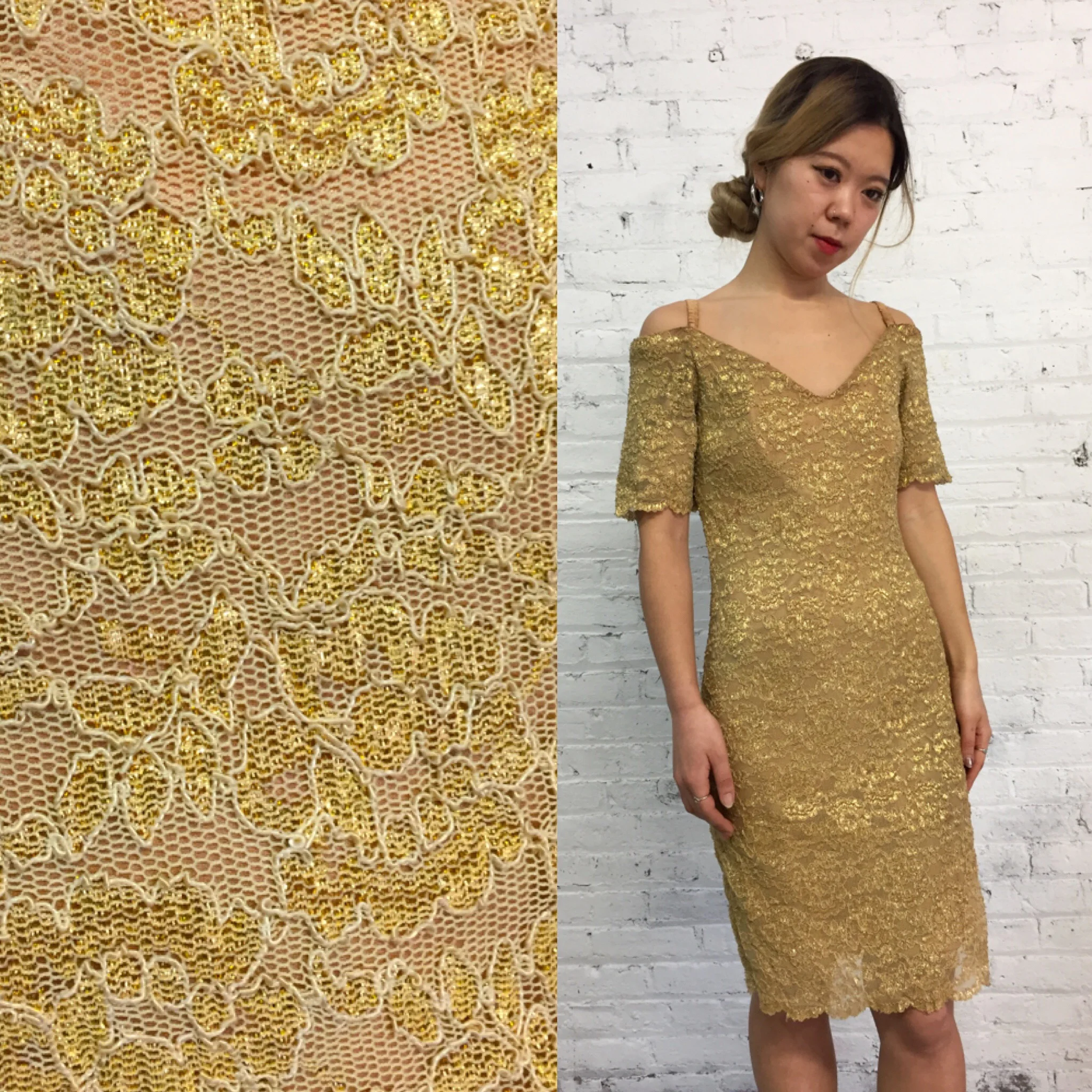 gold lace cocktail dress