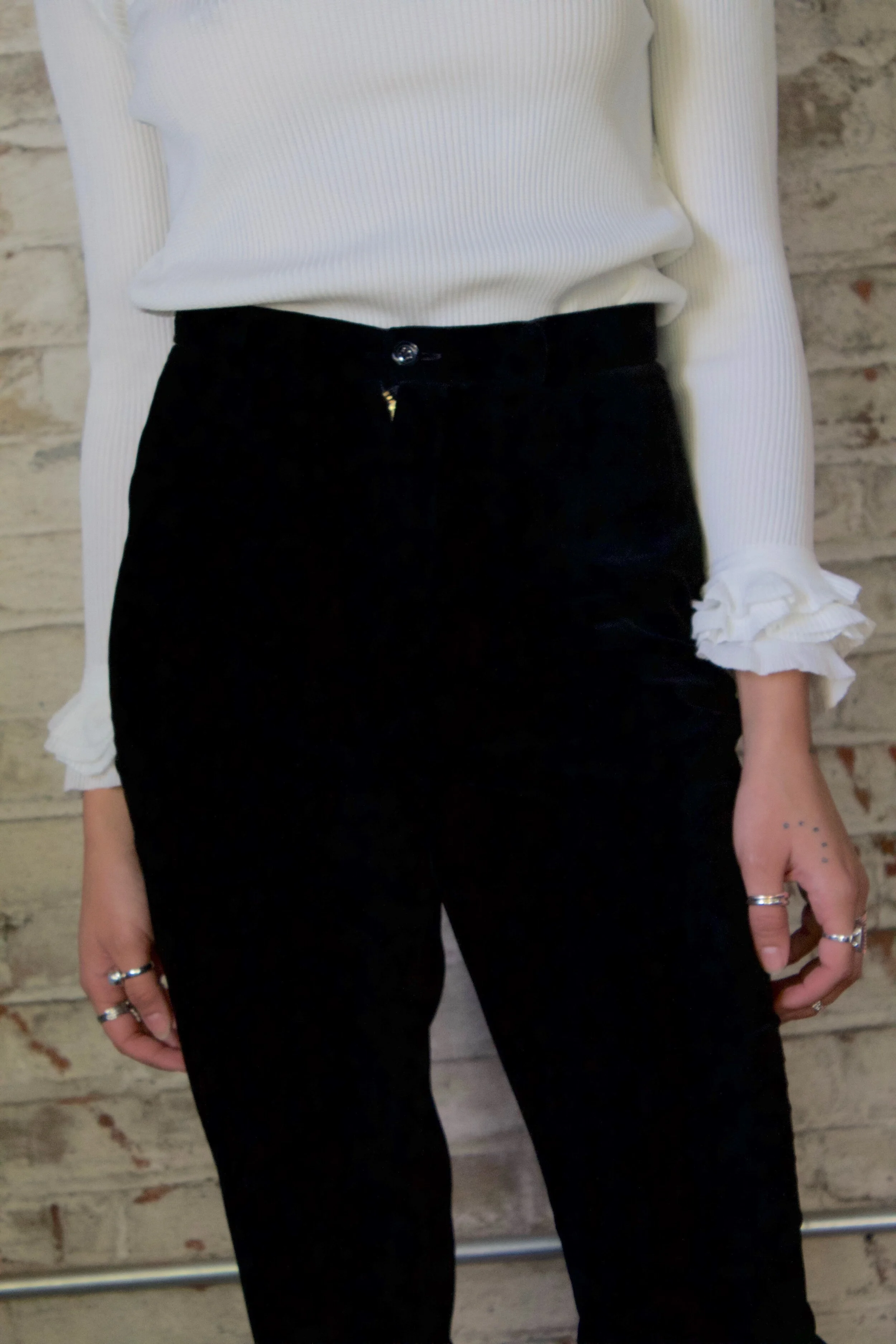 black velvet skinny trousers