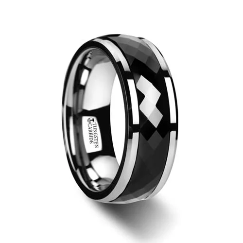 Thorsten HICKOK Diamond Faceted Black Ceramic Spinner Ring with Beveled Edges - 8mm Thorsten HICKOK Diamond Faceted Black Ceramic Spinner Ring with Beveled Edges - 8mm