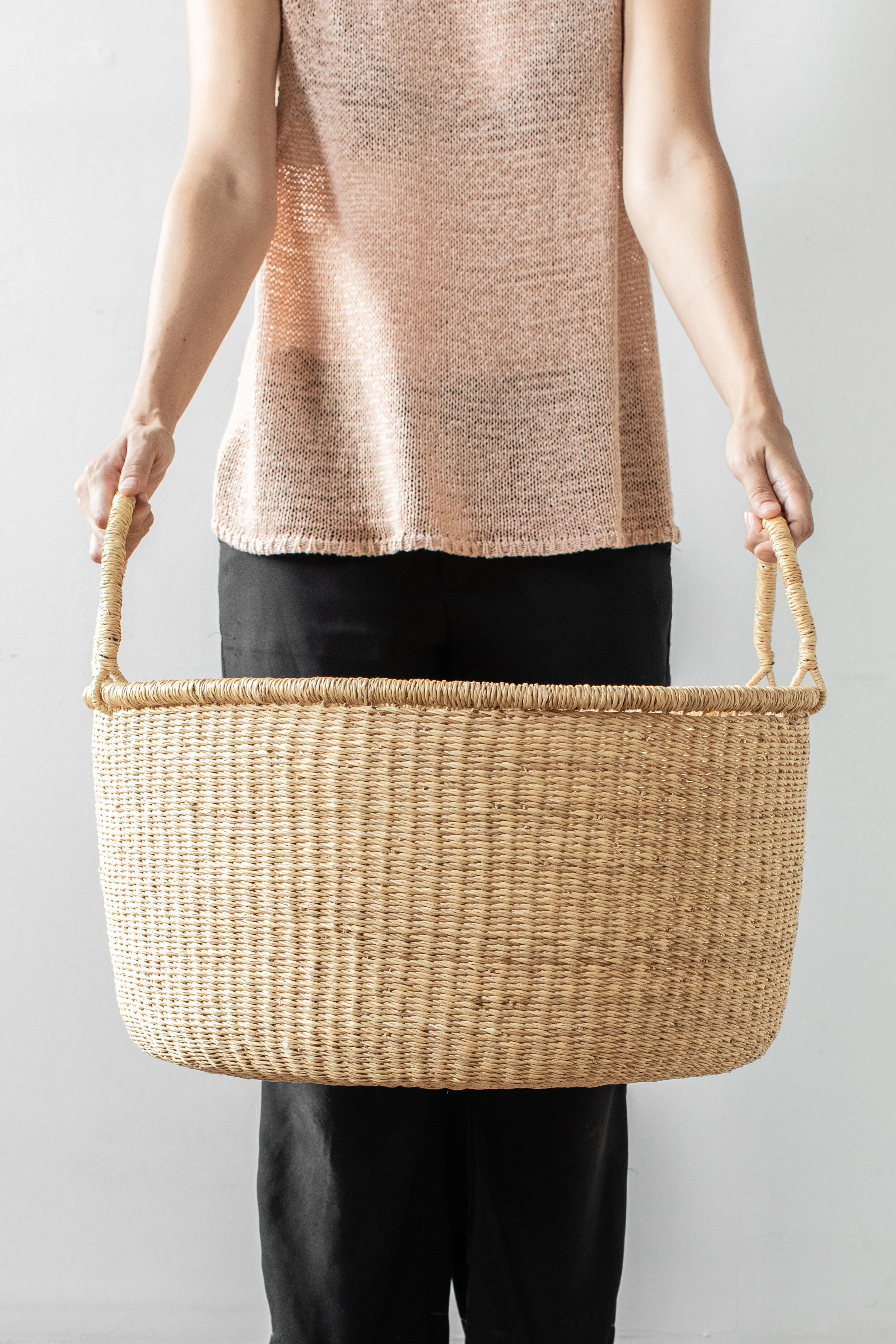 Natural Woven Grass Floor Basket - Medium - The Foundry Home Goods