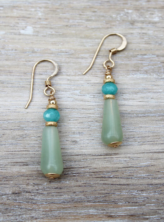 14ct gold filled earrings with new jade, sea green jade and gold filled  stardust bead. — Lisa Dora Jewellery