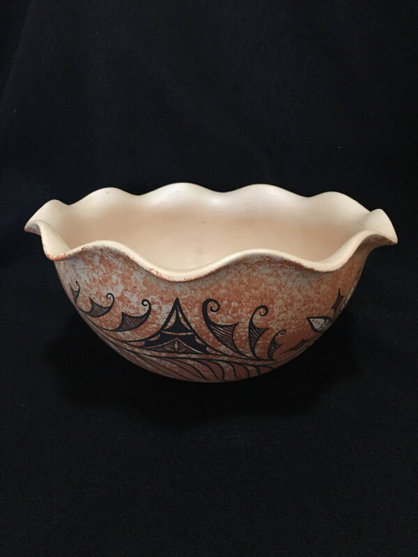 Native American pottery Zuni bowl with scalloped lip, flower motif by  Cellicions — Native American Pueblo Pottery