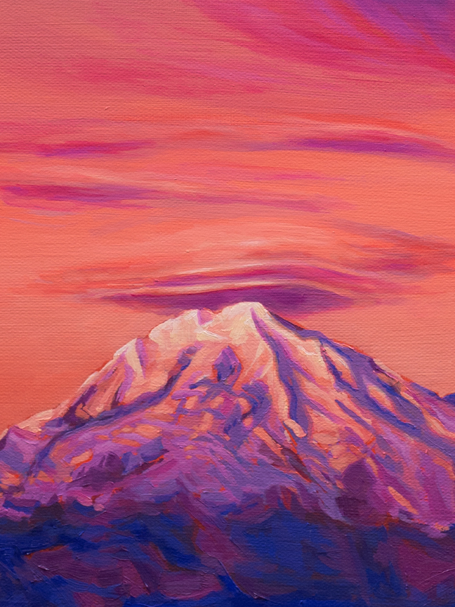 Lenticular Clouds Over Mount Rainier At Dusk Original Oil