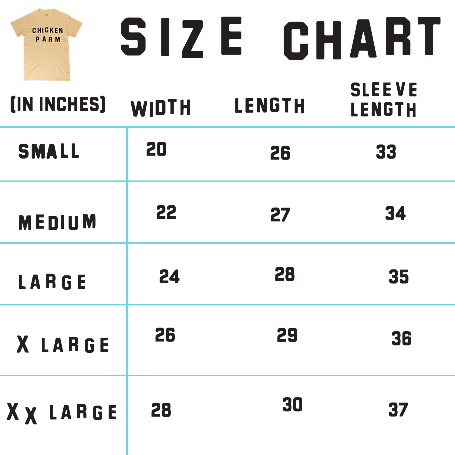 Clam Size Chart