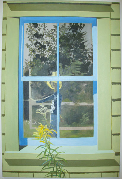 路易斯·多德(Lois Dodd,美国,生于1927年),《自画像在温室之窗》,1971年,亚麻上油,53 1/2 x 36英寸。在当代艺术基金会的支持下购买博物馆,以纪念Bernice McIlhenny Wintersteen,2000.1