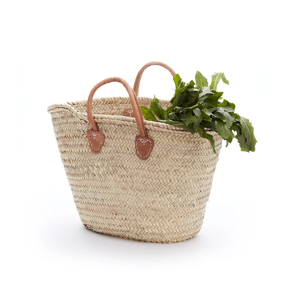 straw tote with leather handles