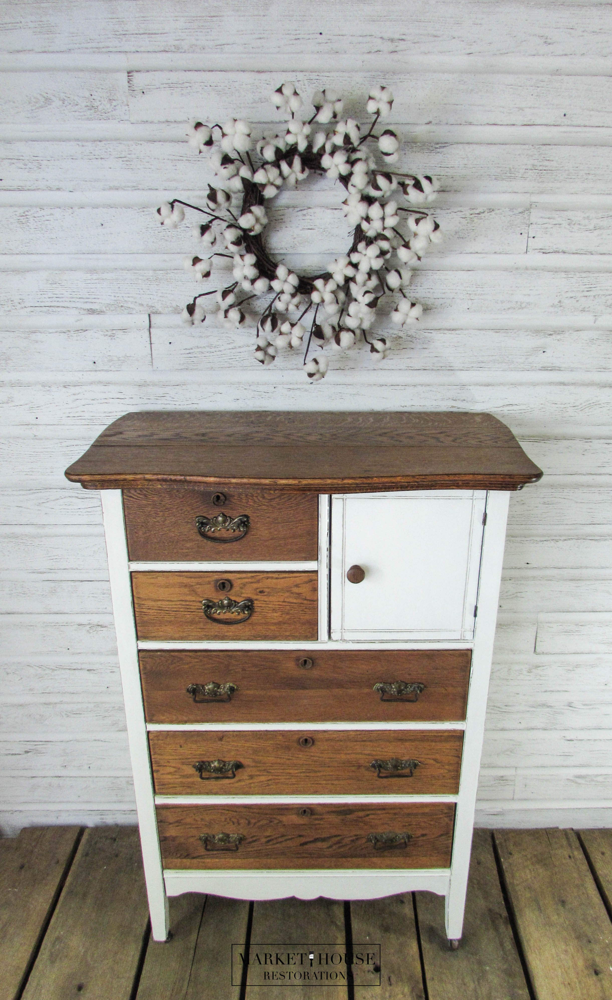 Sold Oak 2 Tone Chest Of Drawers With Hat Box Market House