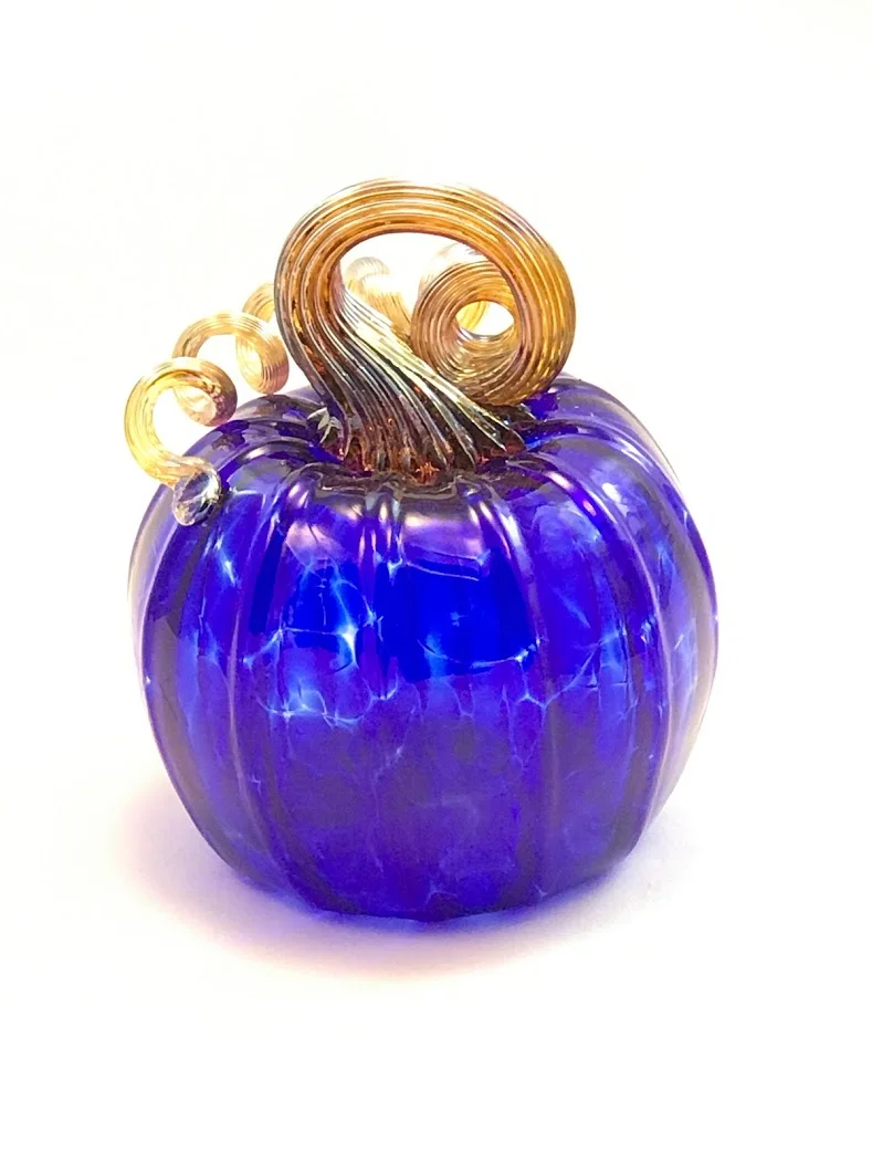 Cobalt Blue Pumpkin With Iris Gold Stem St Louisville Glass